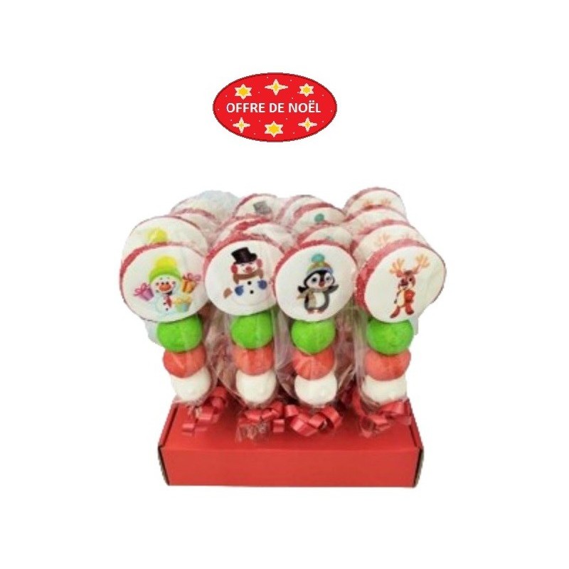 Brochette Christmas Mallow 4 dessins fetes 45gr blanc rouge et vert