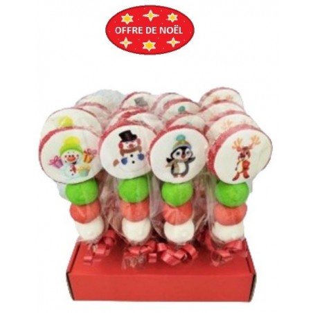 Brochette Christmas Mallow 4 dessins fetes 45gr blanc rouge et vert