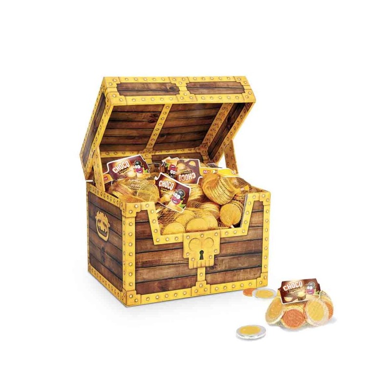 coffre pièce carton couleurs pirate chocmonnaie 80 filets de 30gr