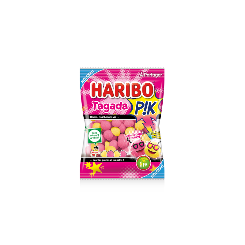 Bonbons Haribo, Tagada Pik Lemonade, bonbons acidulés, sachet 100g, gourmandises citronnées, Haribo Tagada Pik.