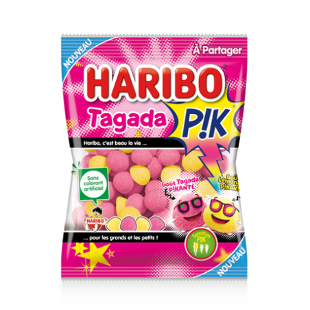 Bonbons Haribo, Tagada Pik Lemonade, bonbons acidulés, sachet 100g, gourmandises citronnées, Haribo Tagada Pik.