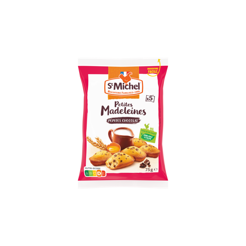 sachet gateau madeleine aux pepites de chocolat st michel 75gr farine française sans huite de palme