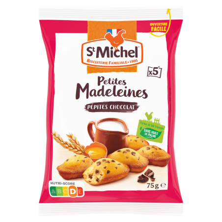 sachet gateau madeleine aux pepites de chocolat st michel 75gr farine française sans huite de palme