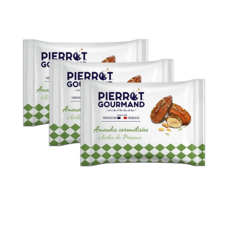 sachets amandes caramélisées herbes de Provence enveloppées emballé individuellement en boite de 12 grossiste confiserie snack