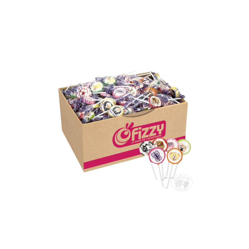 carton de 600 sucettes animaux petit modele sucre cuit de chez fizzy