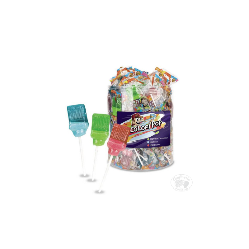 tubo 100 sucettes couleurs coloripop fizzy petite modele fun forme de pinceaux