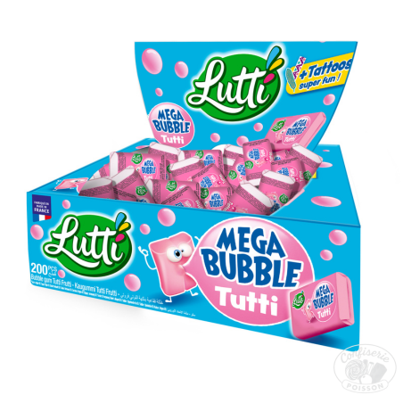 Grossiste Mega Bubble Tutti Lutti – Boîte de 200 Chewing-Gums Sans Gélatine Grossiste Mega Bubble Tutti Lutti – Boîte de 200 Chewing-Gums Sans Gélatine