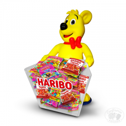 présentoir 3D Goldbear Haribo. Présentoir fourni avec des sachets de fraise Tagada, des Dragibus et Happy Life en 30/40gr.