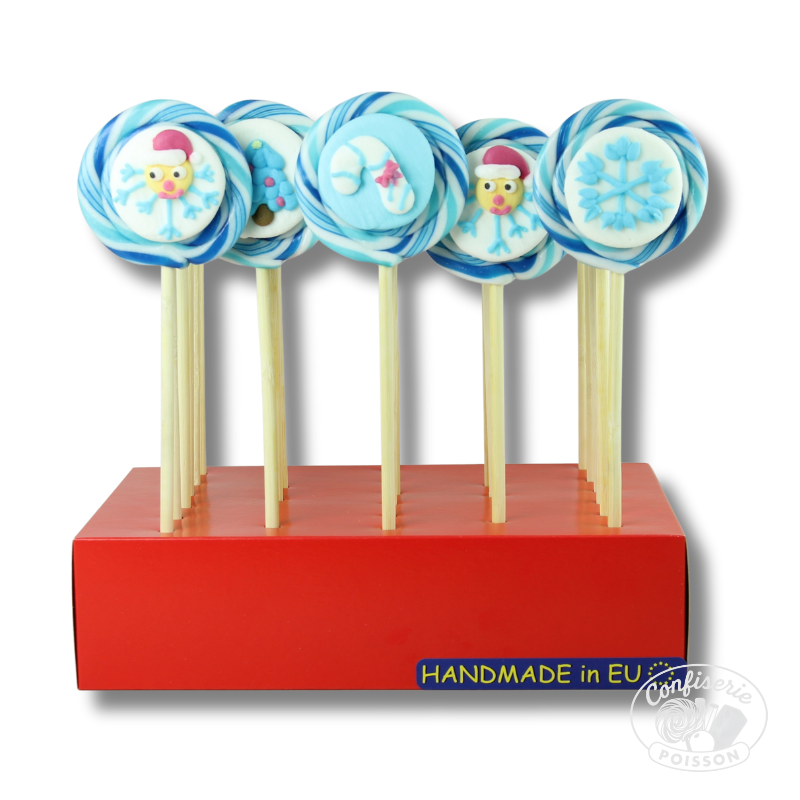 presentoir sucette santa bleu christmas artesan sucre cuit noel 60g
