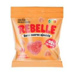 Bonbons Cœurs Pêche Sans Sucre REBELLE 50g boite de 12